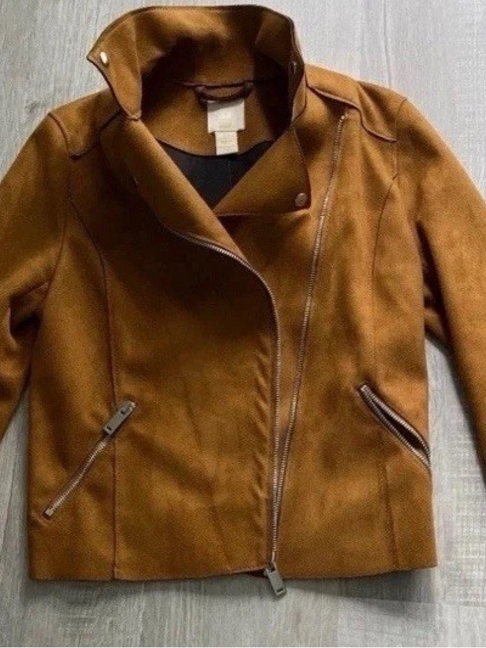 H&M Women’s Tan Suede Asymmetrical Zip Jacket